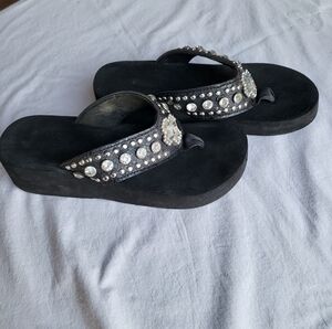 Embellished Black Flip-Flops